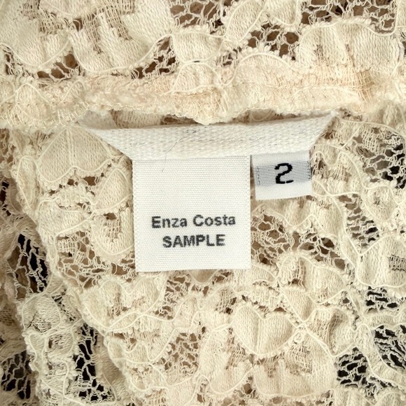 ENZA COSTA Puckered Lace Sleeveless Mockneck Top Women Medium Cream Sheer Luxury - Picture 12 of 12